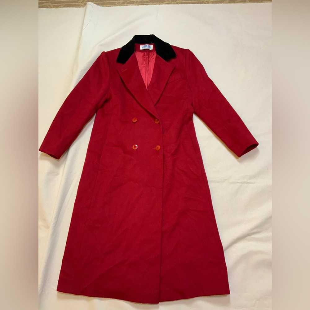 JG Hook Vintage Wool Red Double-Breasted Women's Coat Union Made 8 Petite
